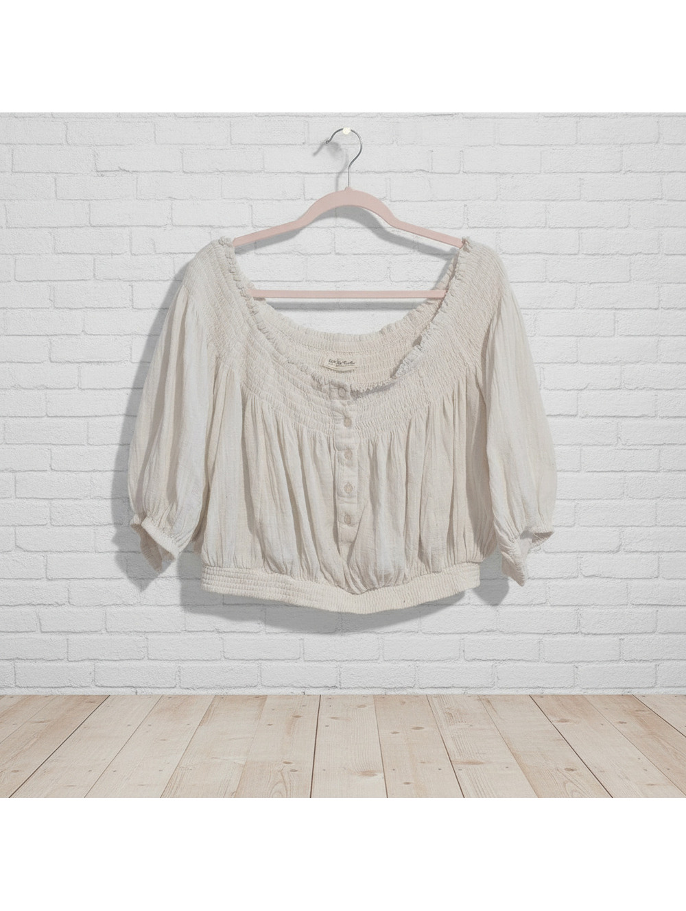 We The Free Smocked Peasant Top Cream Large Women